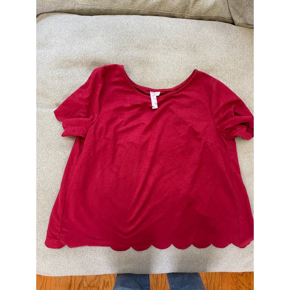 Alya Red Scalloped Hem Short Sleeve Top Size M - Picture 2 of 6